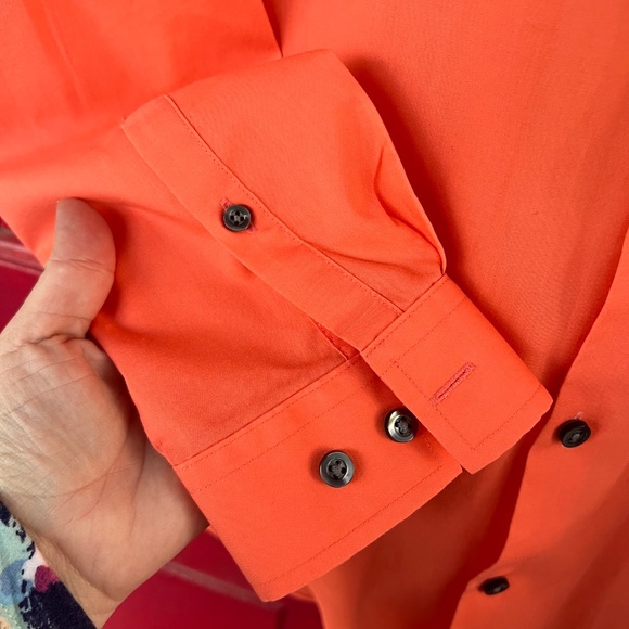 JF J Ferrar Orange Medium Long Sleeve Dress Shirt Fall Winter Business Office - Picture 2 of 5